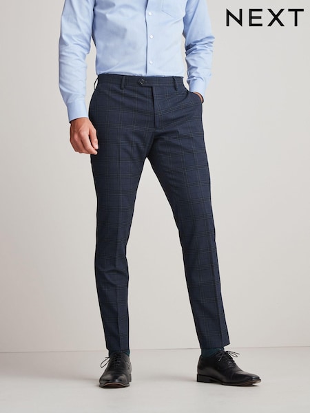 Navy Blue Skinny Fit Check Suit: Trousers (U59717) | € 15
