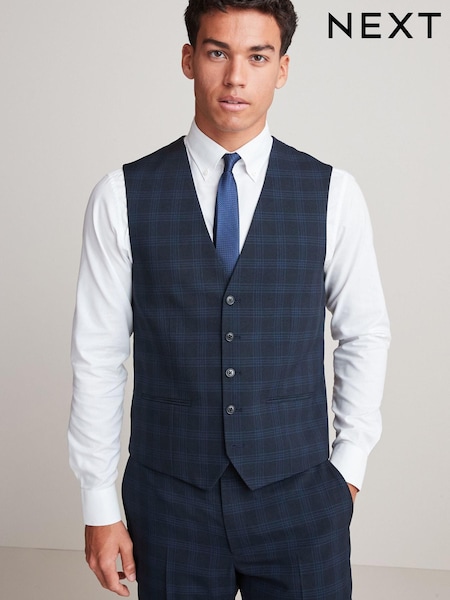 Navy Blue Check Suit: Waistcoat (U59721) | €17