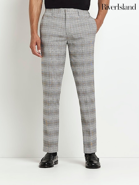 River Island Grey/Mustard Yellow 100% Cotton Check Trousers (U59927) | €15.50
