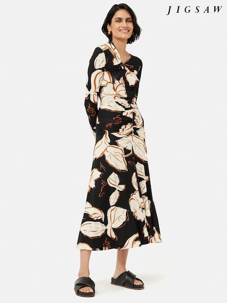 Jigsaw Black Leaf Outline Jersey Dress (U59975) | €66