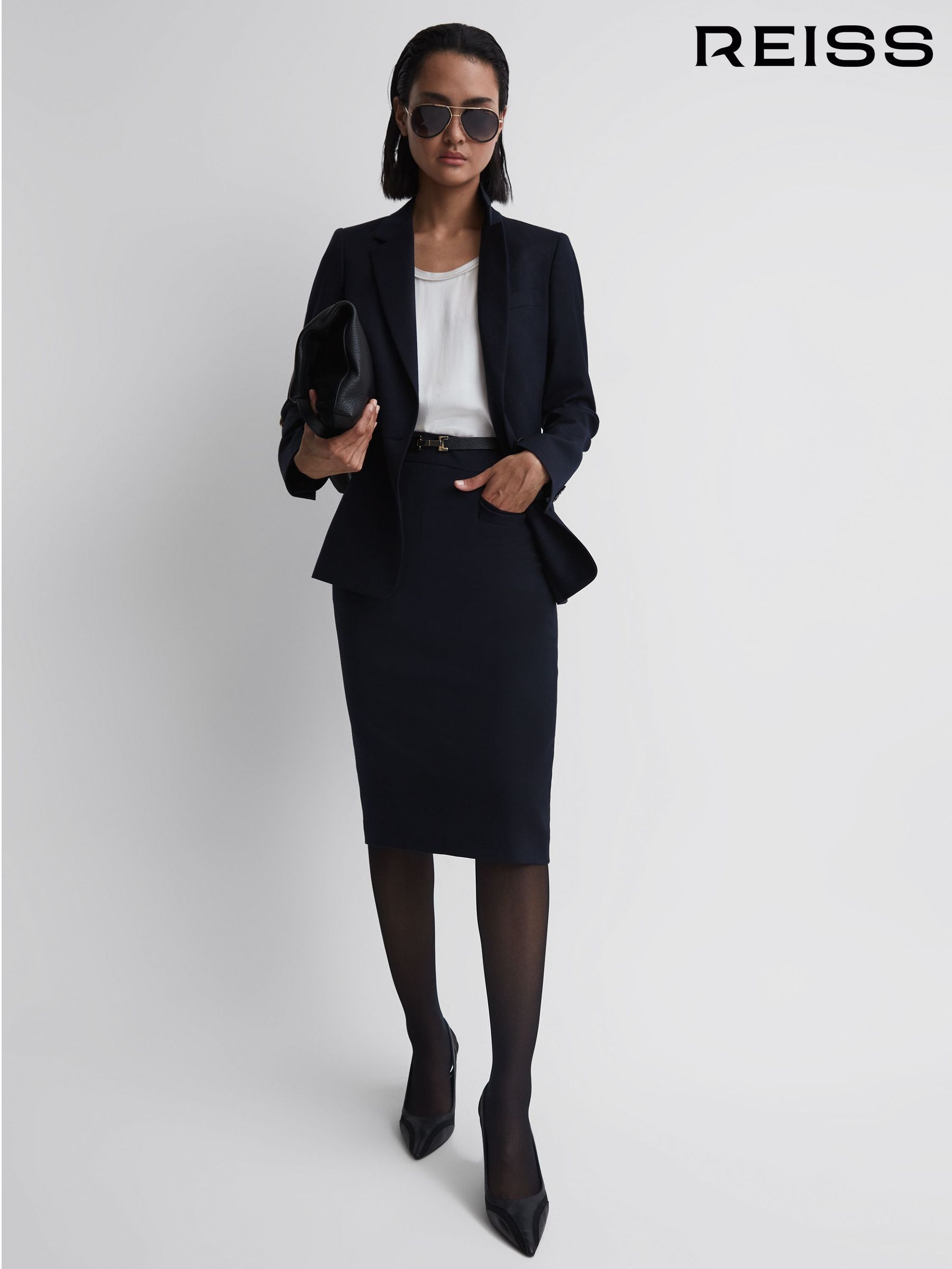 Navy blue pencil skirt petite store