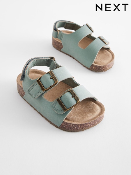 Mint Green Standard Fit (F) Double Buckle Cushioned Footbed Sandals (U60699) | 48 QAR - 58 QAR