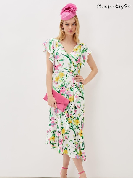 Phase Eight Cream Evelin Printed Frill Hem Dress (U60789) | €66