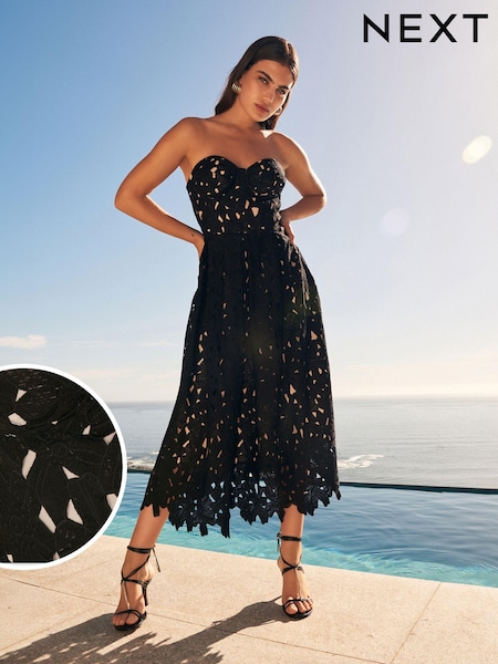Черный - Strapless Lace Midi Dress (U61063) | €31