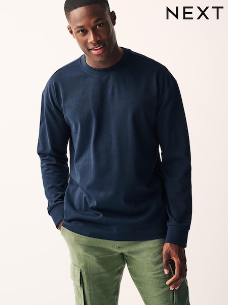 Navy Blue Long Sleeve Heavyweight T-Shirt (U61694) | €5