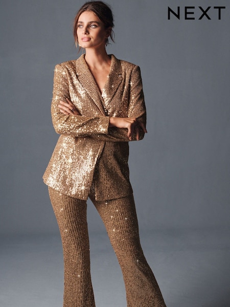 Gold Tailored Sequin Flare Trousers (U62235) | € 21