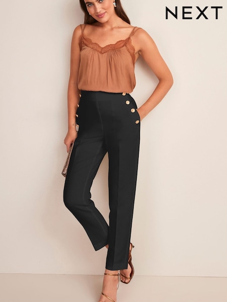 Black Tailored Button Detail Taper Trousers (U62313) | €17