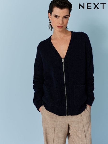 Navy Blue Pocket Detail Zip Through Cardigan (U63008) | €22.50
