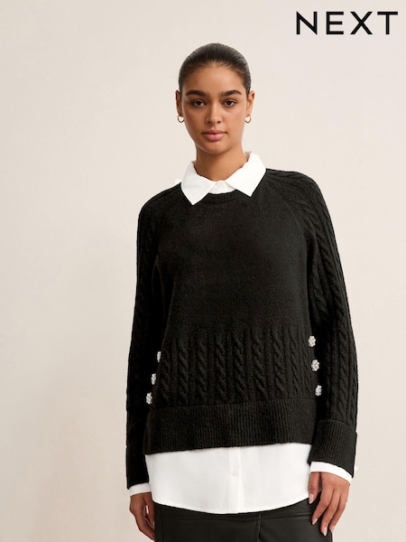 Black Gem Button Shirt Layer Jumper (U63021) | 41 QAR