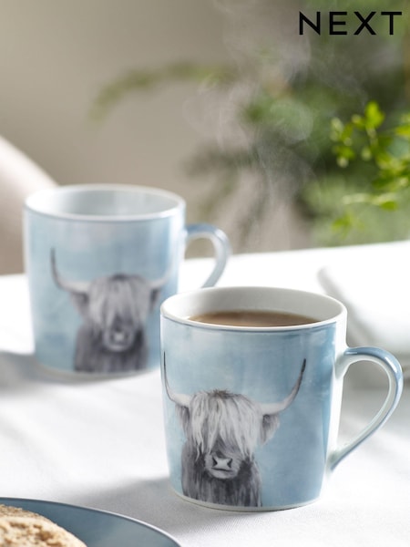 Set of 2 Teal Blue Hamish The Highland Cow Mugs (U63145) | $17
