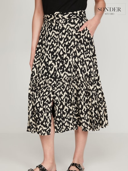 Sonder Studio Cream Ikat Animal Design Midi Skirt (U63193) | 22 €