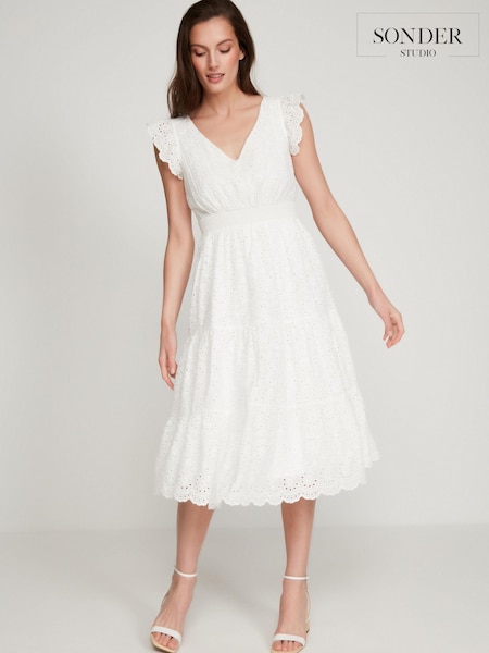 Sonder Studio Cream Broderie Tea Dress (U63194) | €33