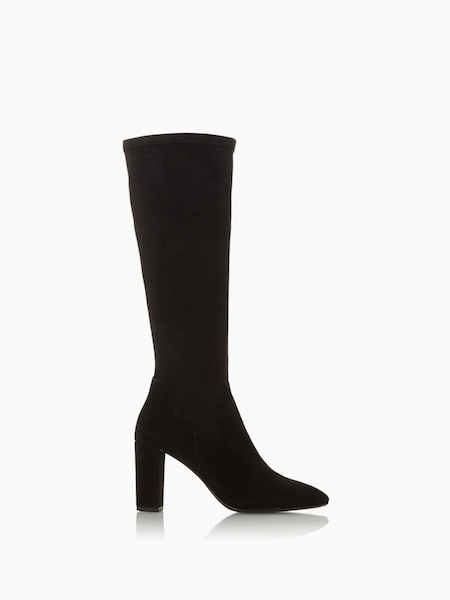 Dune London Black Siren Stretch Block Heel Almond Toe Boots (U63195) | €102
