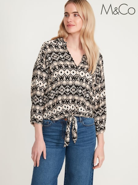 M&Co Black Ikat Tie Front Shirt (U63415) | €8