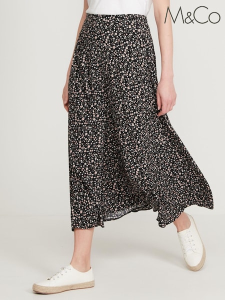 M&Co Womens Black Floral Wrap Midi Skirt (U63426) | 13 €