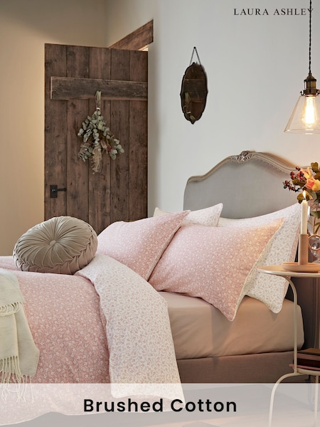 Laura Ashley Blush Pink Brushed 100% Cotton Campion Duvet Cover and Pillowcase Set (U63486) | €66 - €119