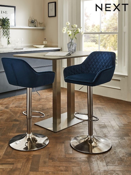 Soft Velvet Navy Blue Hamilton Quilted Kitchen Bar Stool (U63526) | €190