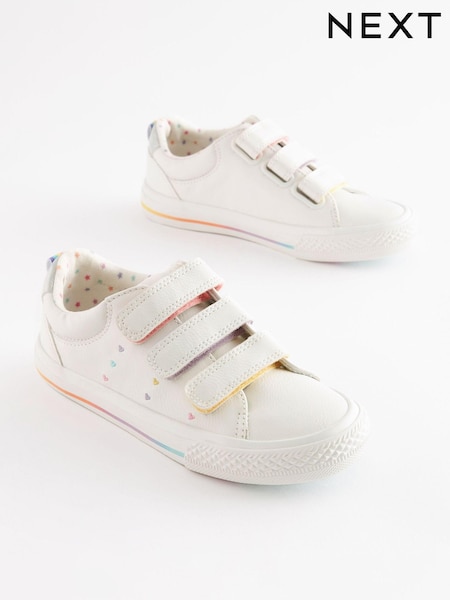 White Rainbow Hearts Embroidered Standard Fit (F) Touch Fastening Trainers (U63791) | €16 - €21