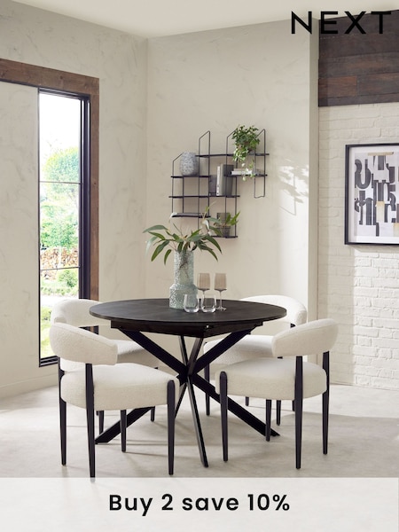 Black Bronx Oak Effect Round 4 to 6 Seater Extending Dining Table (U63826) | €580