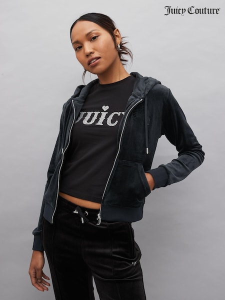Juicy Couture Womens Zip Through Velour Robertson Zip Up Hoodie (U64289) | €49