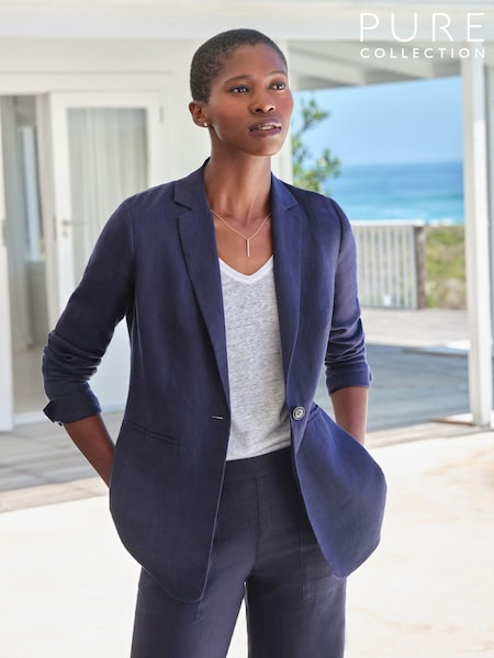 Pure Collection Blue Laundered 100% Linen Blazer (U65972) | €83
