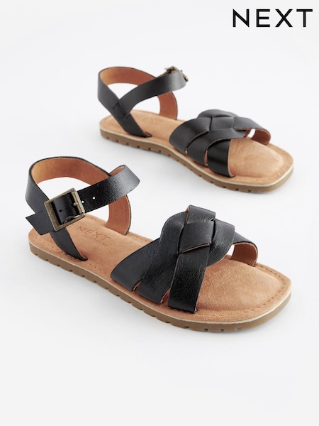 Black Wide Fit (G) Woven Leather Sandals (U65988) | € 5 - € 7