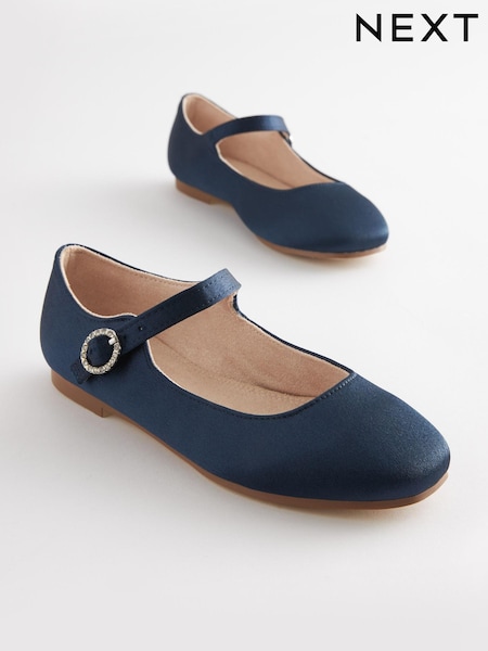 Navy Blue Satin (Stain Resistant) Standard Fit (F) Square Toe Mary Jane Occasion Shoes (U66127) | €6.50 - €7.50