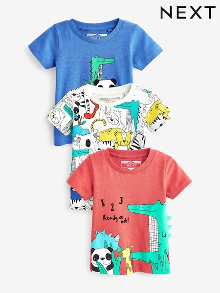 Rot/Blau, Animalprint - Short Sleeve Character T-Shirts 3 Pack (3mths-7yrs) (U66673) | 7 € - 9 €