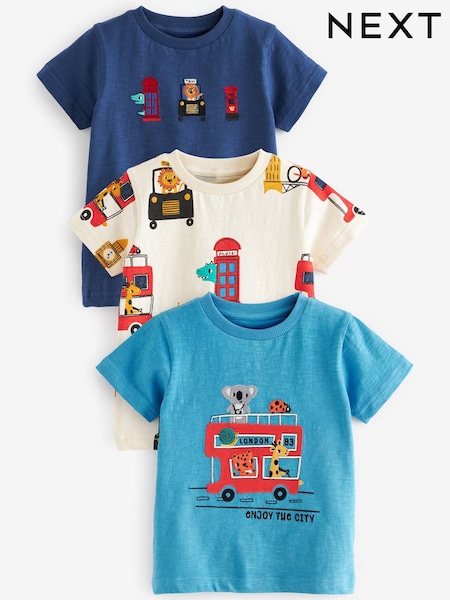 Blue London Zoo Animals Short Sleeve Character T-Shirts 3 Pack (3mths-7yrs) (U66677) | €16 - €21