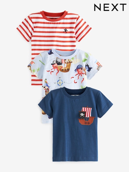 Red & Blue Pirate Short Sleeve Character T-Shirts 3 Pack (3mths-7yrs) (U66699) | € 10 - € 12