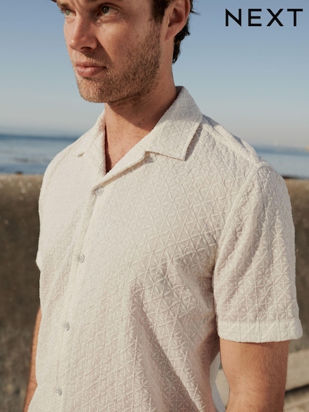 Alb - 100% Cotton Broderie Mânecă scurtă Cămăși (U67433) | 139 LEI