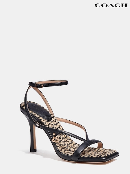 COACH Kaia Black Leather Square Toe Heels (U67799) | €121