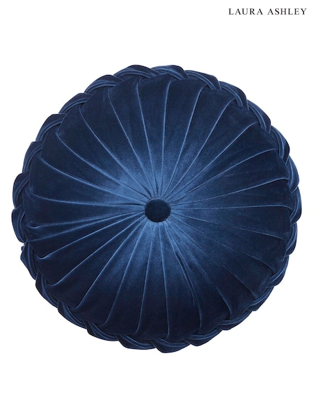 Laura Ashley Velvet Midnight Blue Round Rosanna Cushion (U67817) | €50