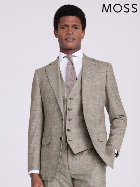 MOSS Neutral Nude Tailored Fit Performance Check Suit Jacket (U67879) | €249