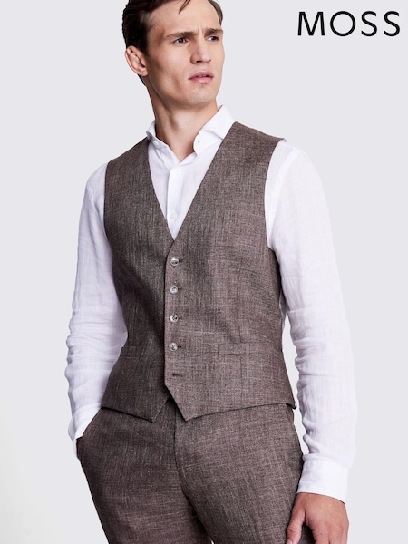 MOSS Brown Tailored Fit Linen Suit Waistcoat (U67882) | €25