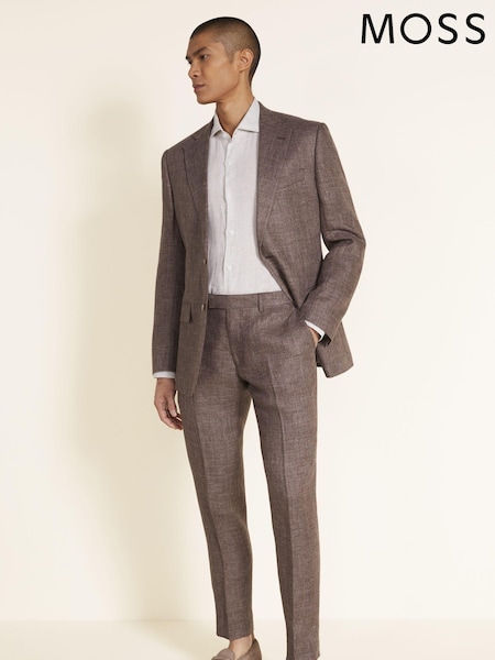 MOSS Brown Tailored Fit Linen Suit (U67883) | €102