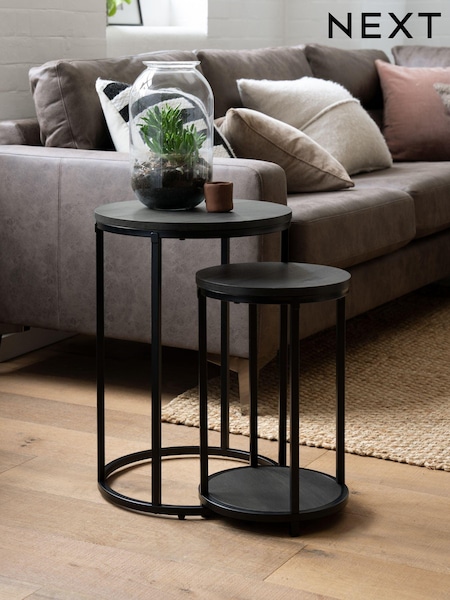 Black Bronx Oak Effect Round Set of 2 Nest of Tables (U68153) | €185