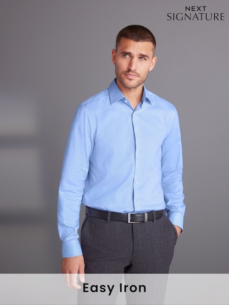 Blue Regular Fit Signature Premium 100% Cotton Textured Long Sleeve Single Cuff Shirt (U68510) | €14