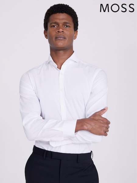 MOSS White Slim Fit Pinpoint Oxford Non Iron 100% Cotton Shirt (U68539) | AED291