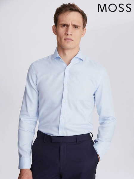Albastru regal - Slim - MOSS Oxford Non Iron 100% Bumbac Cămăși (U68542) | 372 LEI