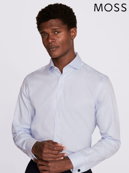 MOSS Sky Blue Tailored Fit Double Cuff Non Iron Twill 100% Cotton Shirt (U68544) | €38