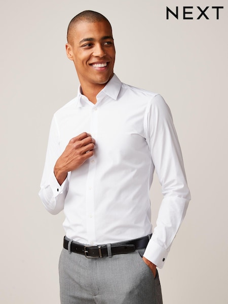 White Slim Fit Easy Care Double Cuff Smart Shirt (U68616) | 99 QAR