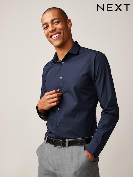 Blue Navy Slim Fit Easy Care Single Cuff Smart Shirt (U68617) | 109 QAR