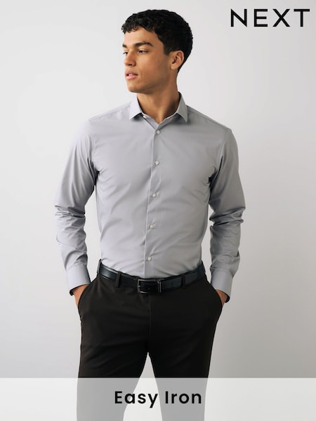 Light Grey Slim Fit Easy Care Single Cuff Shirt (U68624) | €6
