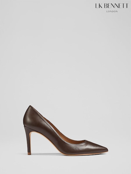 LK Bennett Chocolate Brown Floret Leather Pointed Court Shoes (U69083) | €253
