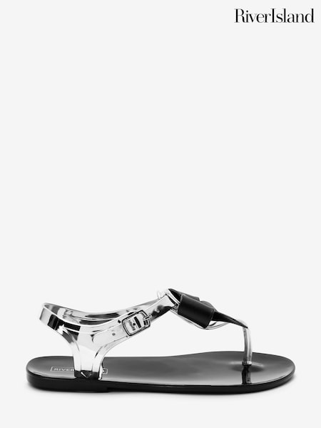 River Island Girls Black Jelly Bow Post Sandals (U69166) | €10
