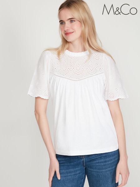 M&Co White Broderie Woven Top (U69321) | €8