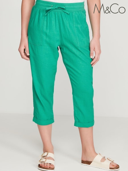 M&Co Green Petite Cropped Linen Trousers (U69331) | €6