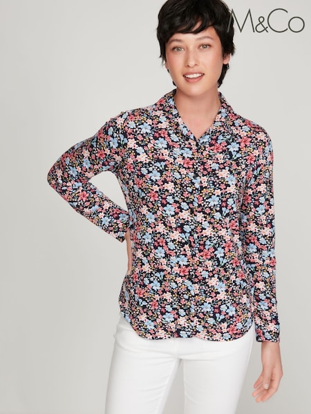 M&Co Petite Black Floral Jersey Shirt (U69348) | 11 €