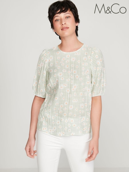M&Co Petite Green Gingham Ditsy Blouse (U69349) | €10